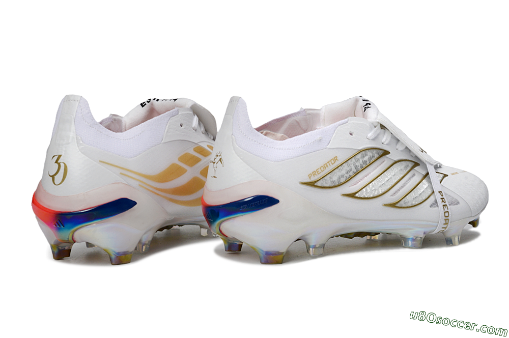 Adidas Predator 26 Elite Fold-Over Tongue FG Firm Ground Soccer Cleats - White/Gold Accent/Reflective Hues 6
