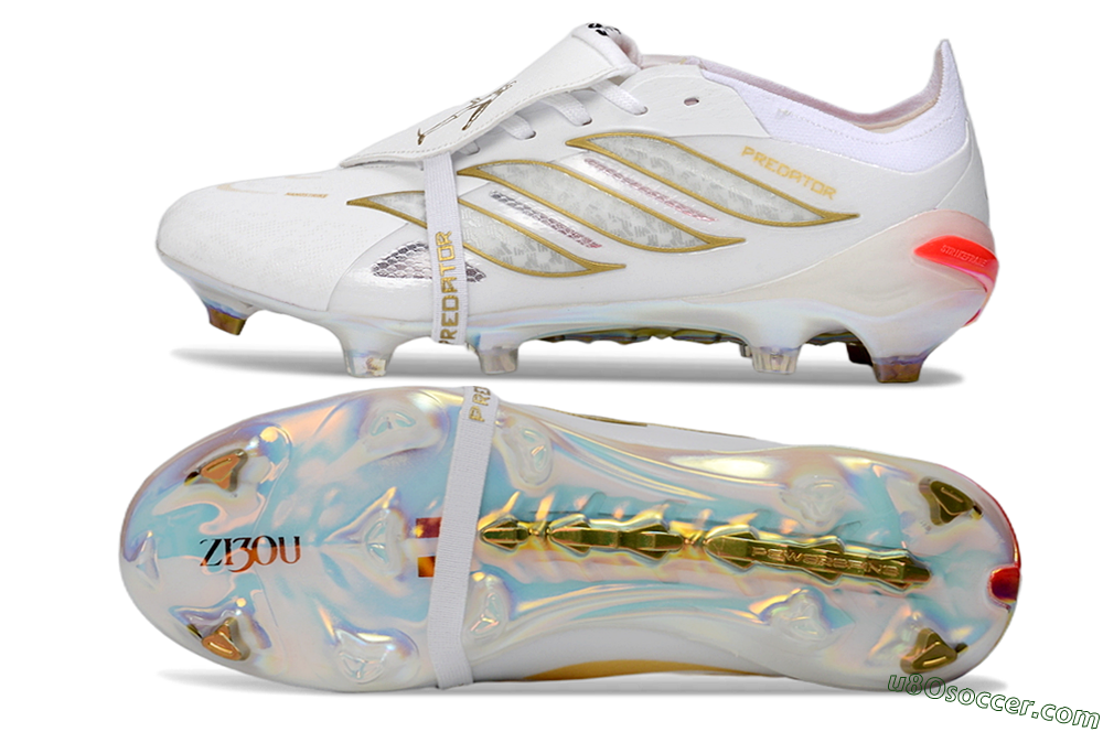 Adidas Predator 26 Elite Fold-Over Tongue FG Firm Ground Soccer Cleats - White/Gold Accent/Reflective Hues 0