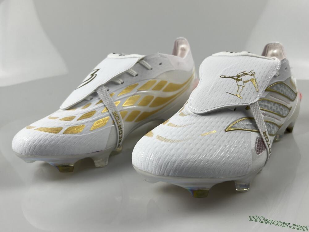 Adidas Predator 26 Elite Fold-Over Tongue FG Firm Ground Soccer Cleats - White/Gold Accent/Reflective Hues