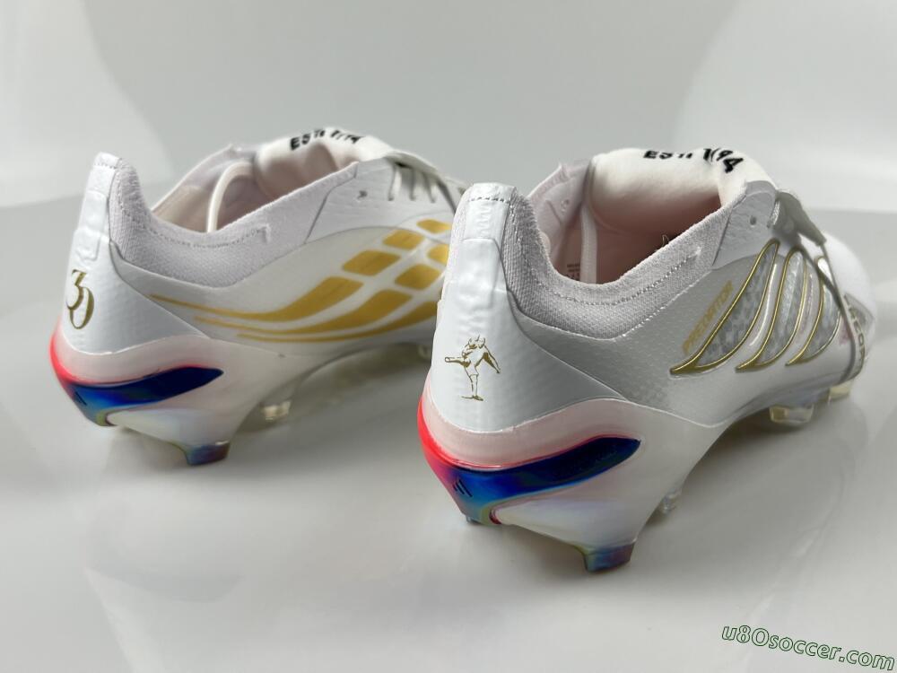 Adidas Predator 26 Elite Fold-Over Tongue FG Firm Ground Soccer Cleats - White/Gold Accent/Reflective Hues
