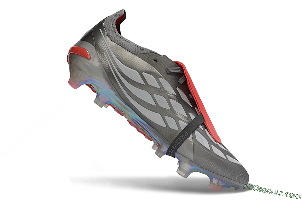 Adidas Predator 26 Elite Fold-Over Tongue FG Firm Ground Soccer Cleats - Black/Vibrant Red/Pearlescent Silver 4