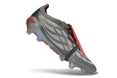 Adidas Predator 26 Elite Fold-Over Tongue FG Firm Ground Soccer Cleats - Black/Vibrant Red/Pearlescent Silver