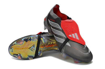 Adidas Predator 26 Elite Fold-Over Tongue FG Firm Ground Soccer Cleats - Black/Vibrant Red/Pearlescent Silver