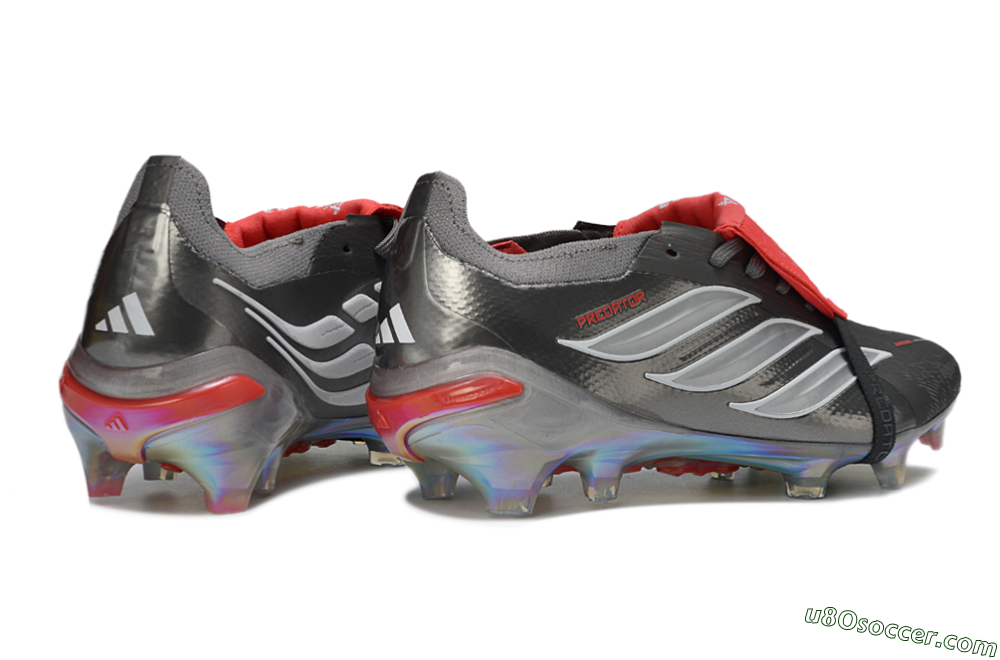 Adidas Predator 26 Elite Fold-Over Tongue FG Firm Ground Soccer Cleats - Black/Vibrant Red/Pearlescent Silver 6