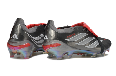 Adidas Predator 26 Elite Fold-Over Tongue FG Firm Ground Soccer Cleats - Black/Vibrant Red/Pearlescent Silver