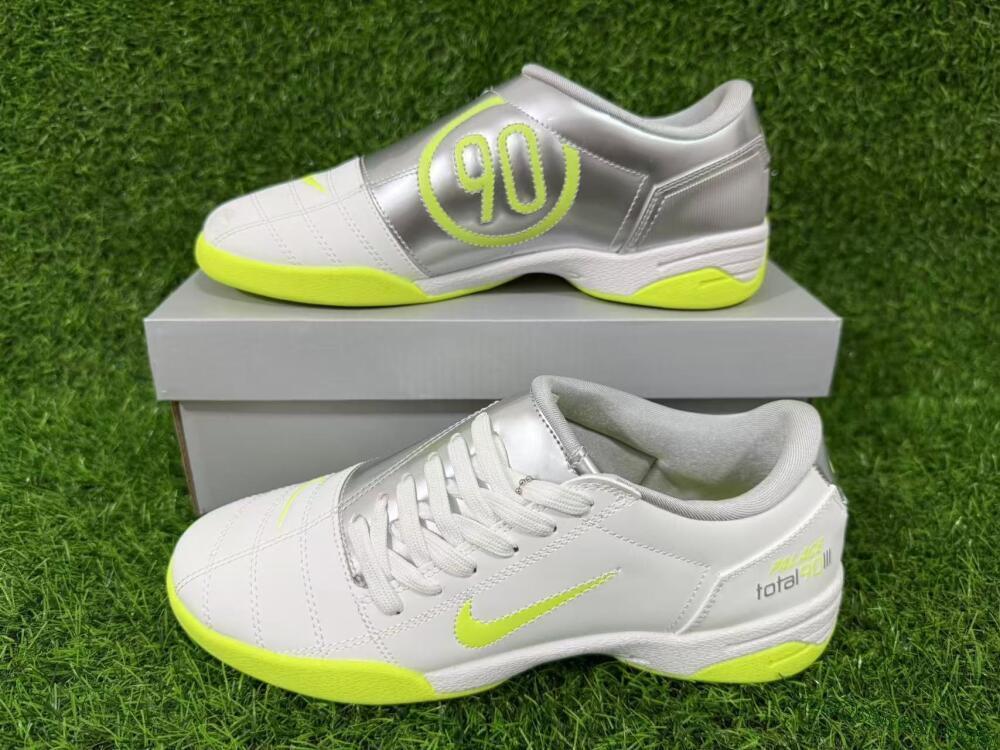 Nike Total 90 III IC Indoor & Futsal Soccer Shoes - White/Lime Green/Metallic Silver