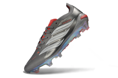 Adidas Predator 26 Elite FG Firm Ground Soccer Cleats - Gray/Crimson Red/Metallic Silver
