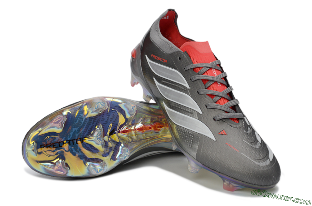 Adidas Predator 26 Elite FG Firm Ground Soccer Cleats - Gray/Crimson Red/Metallic Silver 3