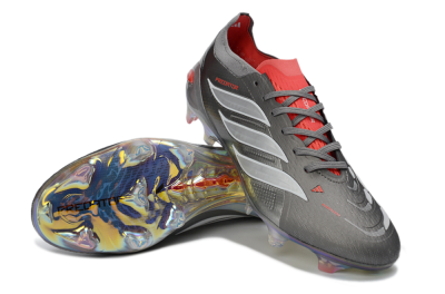 Adidas Predator 26 Elite FG Firm Ground Soccer Cleats - Gray/Crimson Red/Metallic Silver