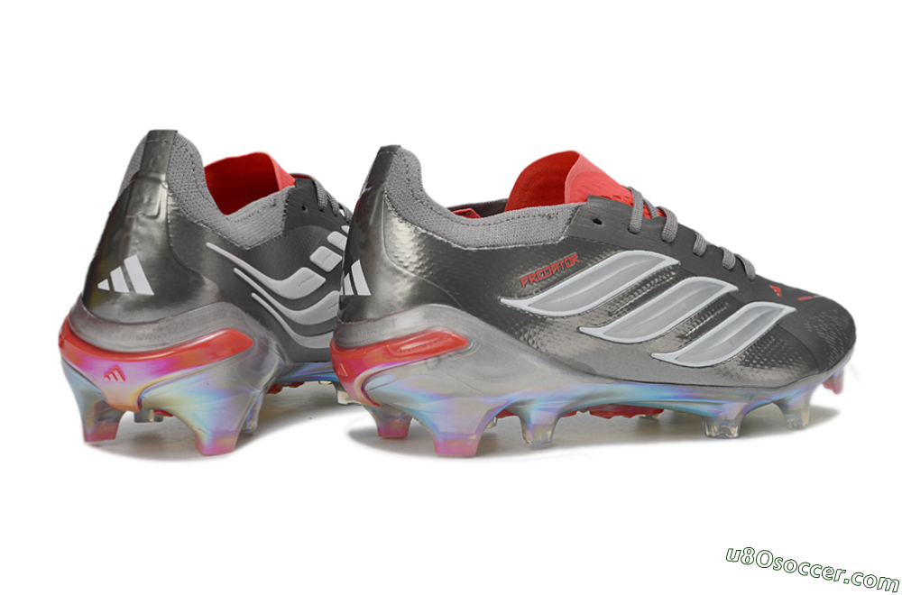 Adidas Predator 26 Elite FG Firm Ground Soccer Cleats - Gray/Crimson Red/Metallic Silver 6