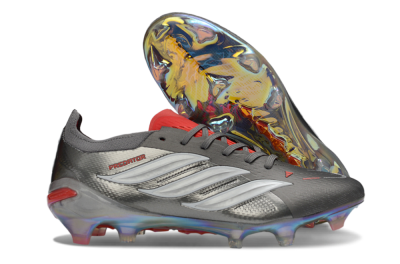 Adidas Predator 26 Elite FG Firm Ground Soccer Cleats - Gray/Crimson Red/Metallic Silver