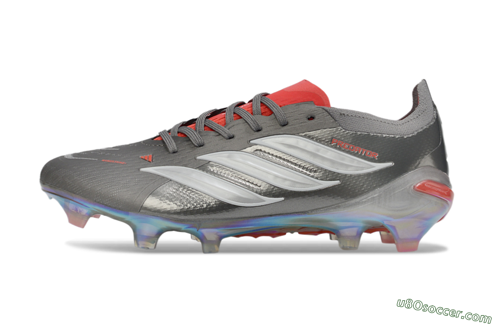 Adidas Predator 26 Elite FG Firm Ground Soccer Cleats - Gray/Crimson Red/Metallic Silver 2