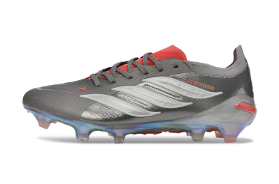 Adidas Predator 26 Elite FG Firm Ground Soccer Cleats - Gray/Crimson Red/Metallic Silver