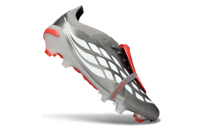 Adidas Predator 26 Elite Fold-Over Tongue FG Firm Ground Soccer Cleats - Gray/Electric Red/Metallic Silver