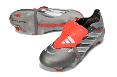 Adidas Predator 26 Elite Fold-Over Tongue FG Firm Ground Soccer Cleats - Gray/Electric Red/Metallic Silver