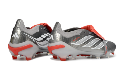 Adidas Predator 26 Elite Fold-Over Tongue FG Firm Ground Soccer Cleats - Gray/Electric Red/Metallic Silver