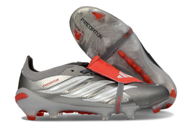 Adidas Predator 26 Elite Fold-Over Tongue FG Firm Ground Soccer Cleats - Gray/Electric Red/Metallic Silver