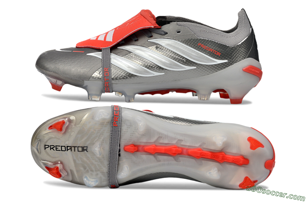 Adidas Predator 26 Elite Fold-Over Tongue FG Firm Ground Soccer Cleats - Gray/Electric Red/Metallic Silver 0