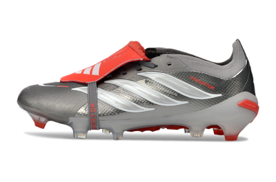 Adidas Predator 26 Elite Fold-Over Tongue FG Firm Ground Soccer Cleats - Gray/Electric Red/Metallic Silver
