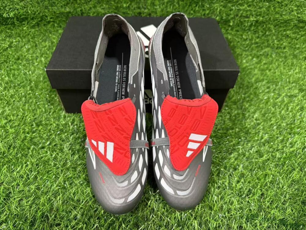 Adidas Predator 26 Elite Fold-Over Tongue FG Firm Ground Soccer Cleats - Gray/Electric Red/Metallic Silver