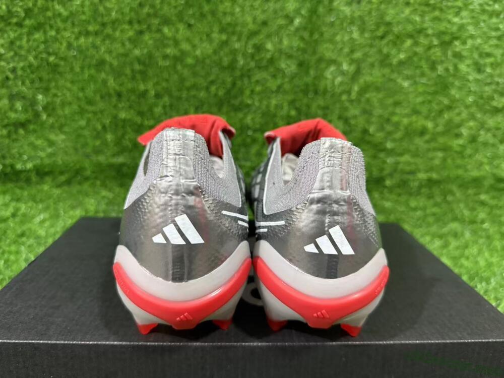 Adidas Predator 26 Elite Fold-Over Tongue FG Firm Ground Soccer Cleats - Gray/Electric Red/Metallic Silver