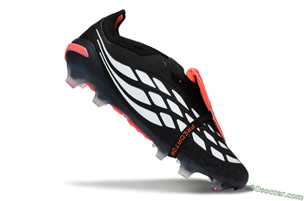 Adidas Predator 26 Elite Fold-Over Tongue FG Firm Ground Soccer Cleats - Black/Crimson Red/Metallic Silver 5