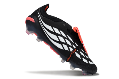 Adidas Predator 26 Elite Fold-Over Tongue FG Firm Ground Soccer Cleats - Black/Crimson Red/Metallic Silver