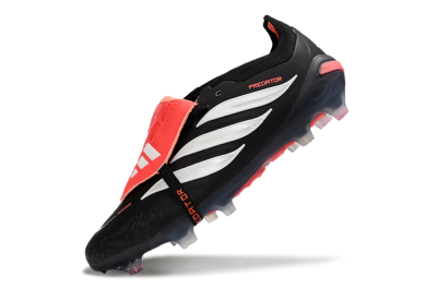 Adidas Predator 26 Elite Fold-Over Tongue FG Firm Ground Soccer Cleats - Black/Crimson Red/Metallic Silver