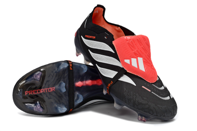 Adidas Predator 26 Elite Fold-Over Tongue FG Firm Ground Soccer Cleats - Black/Crimson Red/Metallic Silver