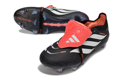 Adidas Predator 26 Elite Fold-Over Tongue FG Firm Ground Soccer Cleats - Black/Crimson Red/Metallic Silver