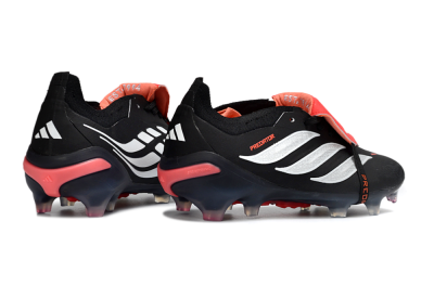 Adidas Predator 26 Elite Fold-Over Tongue FG Firm Ground Soccer Cleats - Black/Crimson Red/Metallic Silver