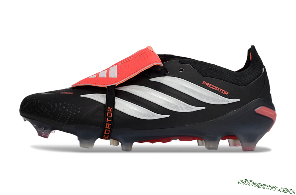 Adidas Predator 26 Elite Fold-Over Tongue FG Firm Ground Soccer Cleats - Black/Crimson Red/Metallic Silver 2