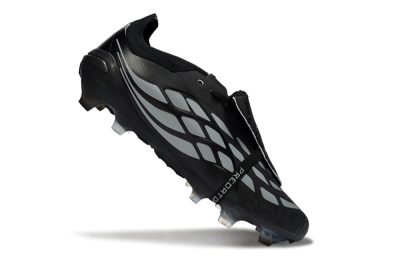 Adidas Predator 26 Elite Fold-Over Tongue FG Firm Ground Soccer Cleats - Black/Charcoal Gray/Steel Silver