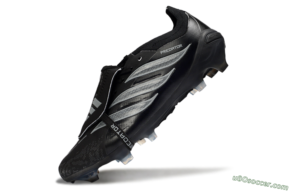 Adidas Predator 26 Elite Fold-Over Tongue FG Firm Ground Soccer Cleats - Black/Charcoal Gray/Steel Silver 6
