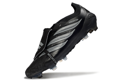Adidas Predator 26 Elite Fold-Over Tongue FG Firm Ground Soccer Cleats - Black/Charcoal Gray/Steel Silver