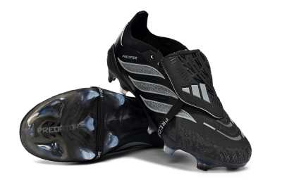 Adidas Predator 26 Elite Fold-Over Tongue FG Firm Ground Soccer Cleats - Black/Charcoal Gray/Steel Silver