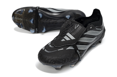 Adidas Predator 26 Elite Fold-Over Tongue FG Firm Ground Soccer Cleats - Black/Charcoal Gray/Steel Silver