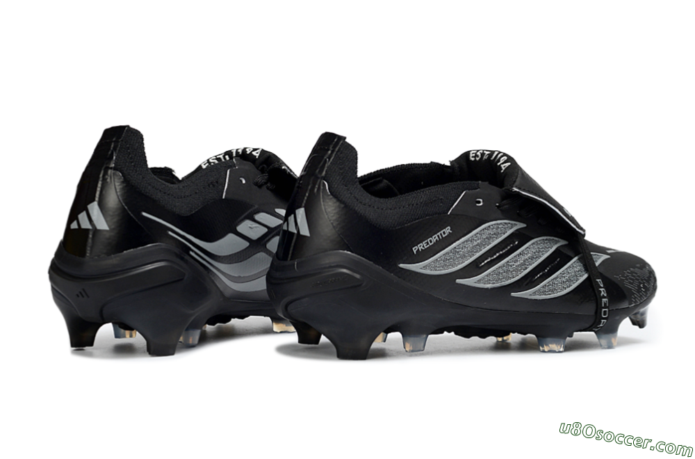 Adidas Predator 26 Elite Fold-Over Tongue FG Firm Ground Soccer Cleats - Black/Charcoal Gray/Steel Silver 7