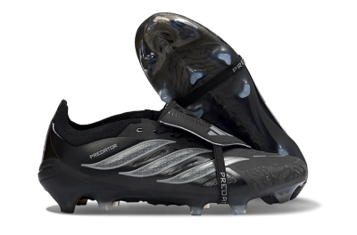 Adidas Predator 26 Elite Fold-Over Tongue FG Firm Ground Soccer Cleats - Black/Charcoal Gray/Steel Silver