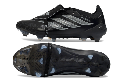 Adidas Predator 26 Elite Fold-Over Tongue FG Firm Ground Soccer Cleats - Black/Charcoal Gray/Steel Silver