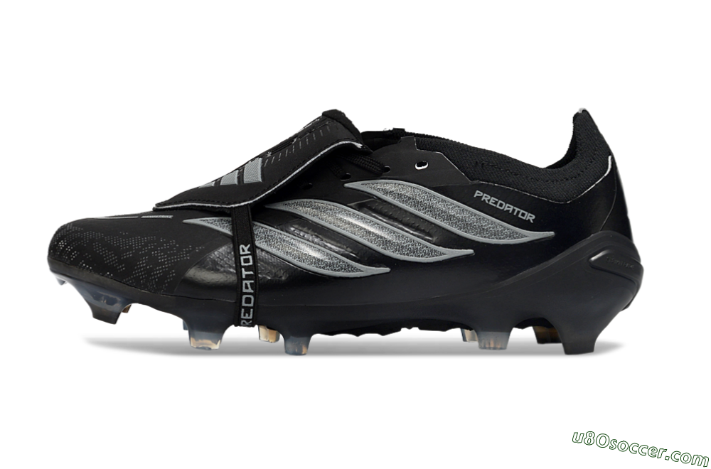 Adidas Predator 26 Elite Fold-Over Tongue FG Firm Ground Soccer Cleats - Black/Charcoal Gray/Steel Silver 2