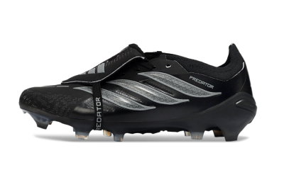 Adidas Predator 26 Elite Fold-Over Tongue FG Firm Ground Soccer Cleats - Black/Charcoal Gray/Steel Silver