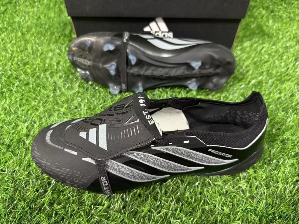 Adidas Predator 26 Elite Fold-Over Tongue FG Firm Ground Soccer Cleats - Black/Charcoal Gray/Steel Silver