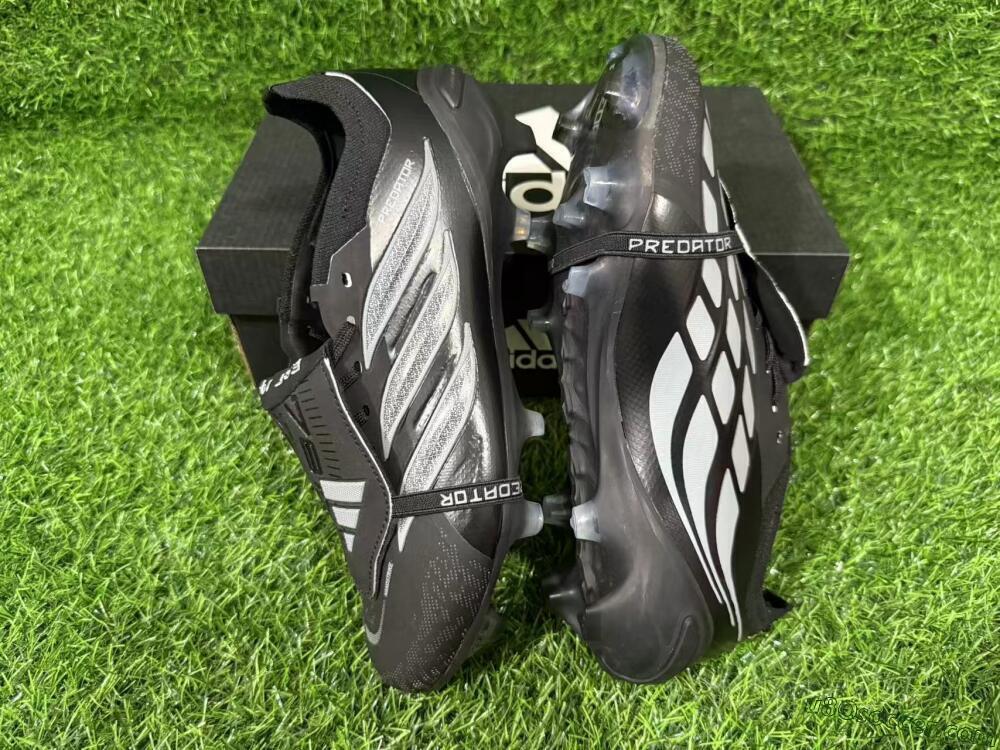 Adidas Predator 26 Elite Fold-Over Tongue FG Firm Ground Soccer Cleats - Black/Charcoal Gray/Steel Silver
