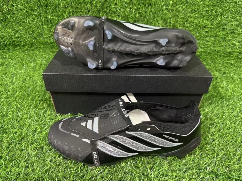 Adidas Predator 26 Elite Fold-Over Tongue FG Firm Ground Soccer Cleats - Black/Charcoal Gray/Steel Silver