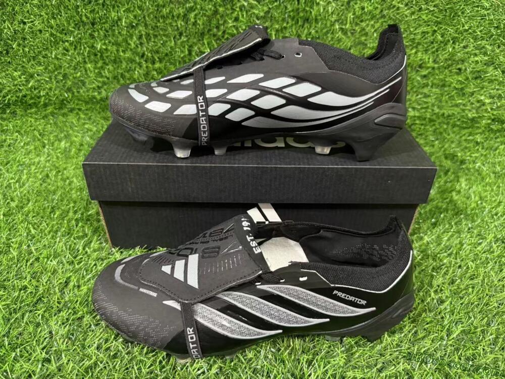 Adidas Predator 26 Elite Fold-Over Tongue FG Firm Ground Soccer Cleats - Black/Charcoal Gray/Steel Silver