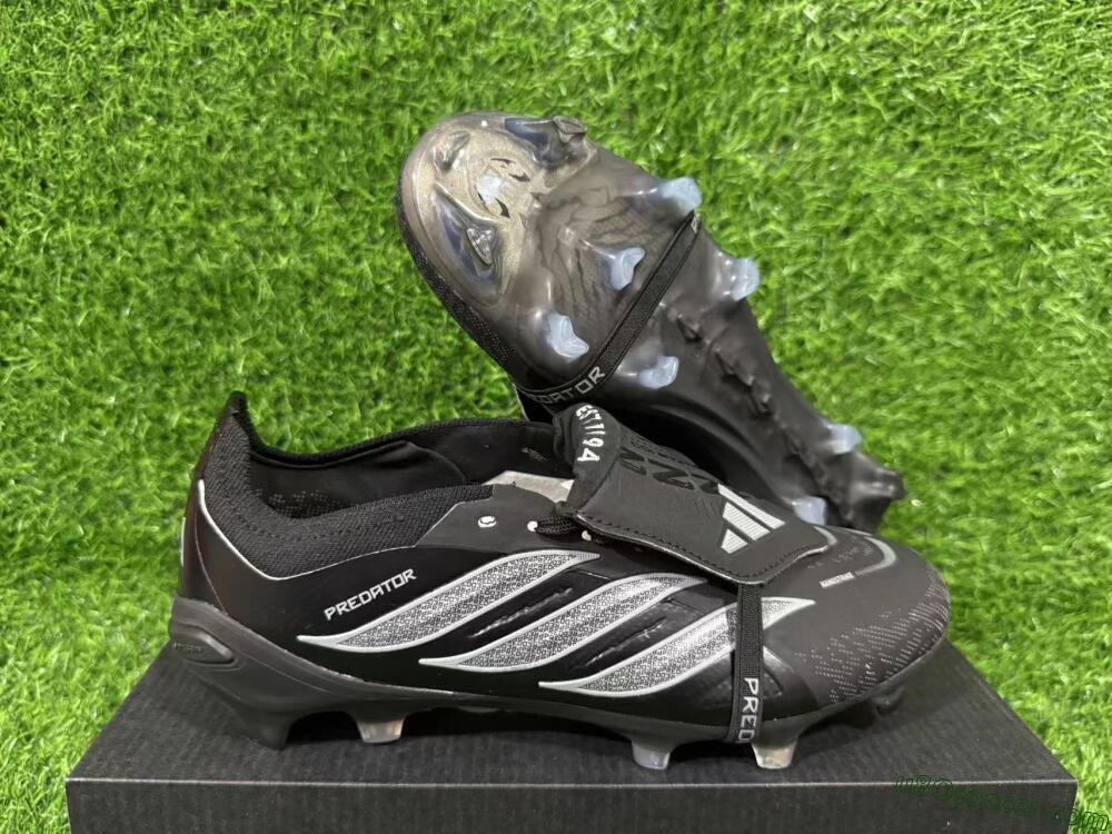 Adidas Predator 26 Elite Fold-Over Tongue FG Firm Ground Soccer Cleats - Black/Charcoal Gray/Steel Silver