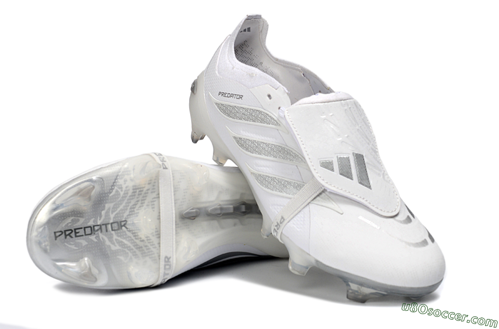 Adidas Predator 26 Elite Fold-Over Tongue FG Firm Ground Soccer Cleats - White/Silver/Cloud 4