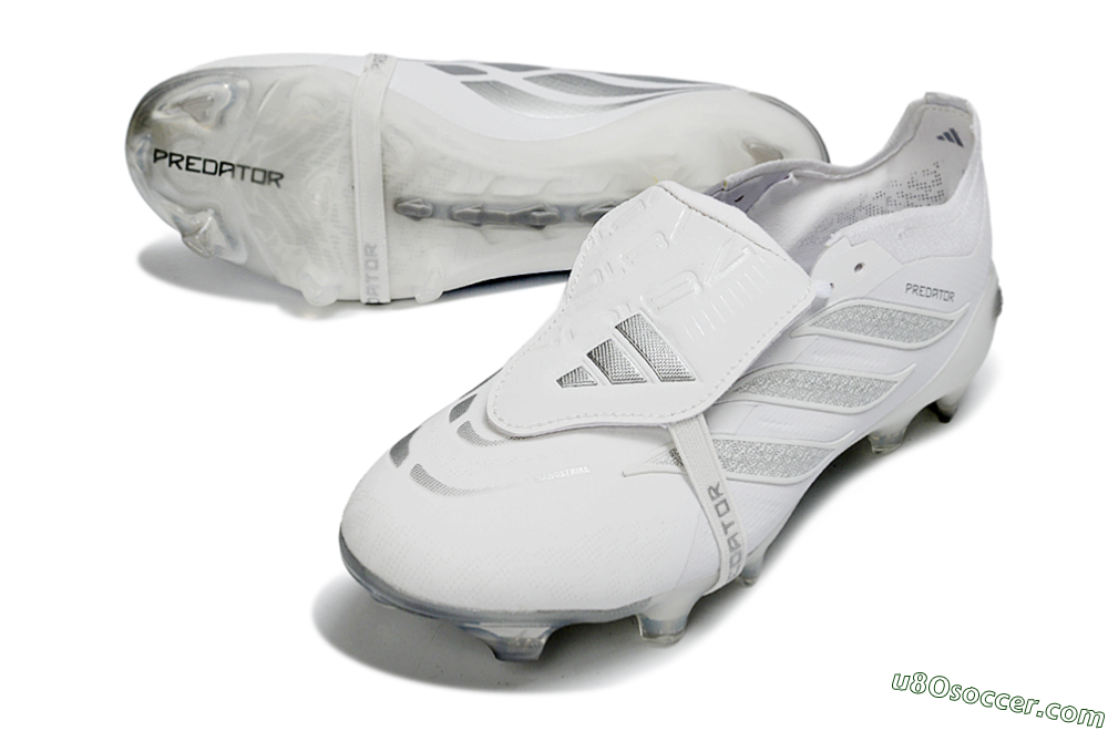 Adidas Predator 26 Elite Fold-Over Tongue FG Firm Ground Soccer Cleats - White/Silver/Cloud 3