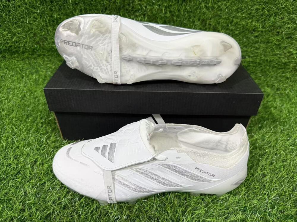 Adidas Predator 26 Elite Fold-Over Tongue FG Firm Ground Soccer Cleats - White/Silver/Cloud